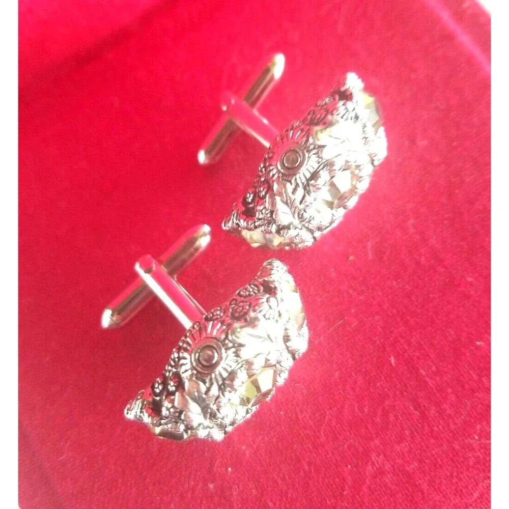 RARE VINTAGE CLEAR CRYSTAL CUFFLINKS SILVER TONE MENS JEWELRY UNSIGNED